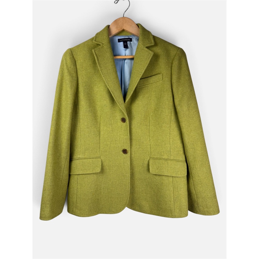 Lands' End Chartreuse Green Wool Mohair Blend Blazer Jacket Preppy Women's 12